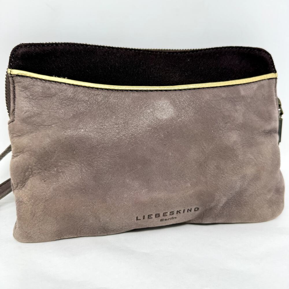 Liebeskind Berlin Taupe Leather Suede Crossbody Clutch Bag
